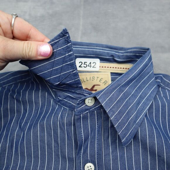 Hollister Button Up Shirt Mens Medium M Blue White Stripes Dress Preppy Work - Picture 7 of 16